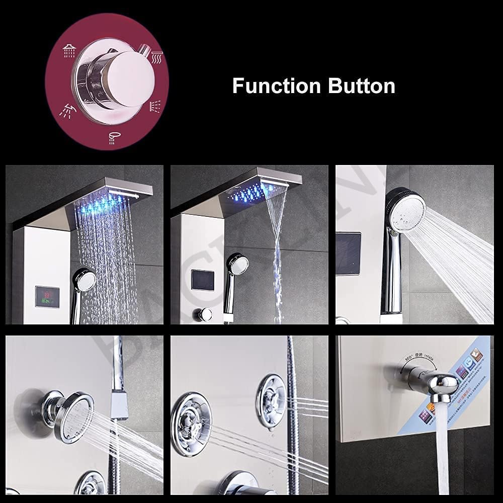 Backline 7-in-1 Multifunction Thermostatic Shower Panels | SS 304 Grade with LED Rainfall, 8 Body Jets Rotatble, Hand Shower, Water Spout, Hot & Cold Mixer | Shower Panel For Bathroom (Brushed Matt) - Image 8