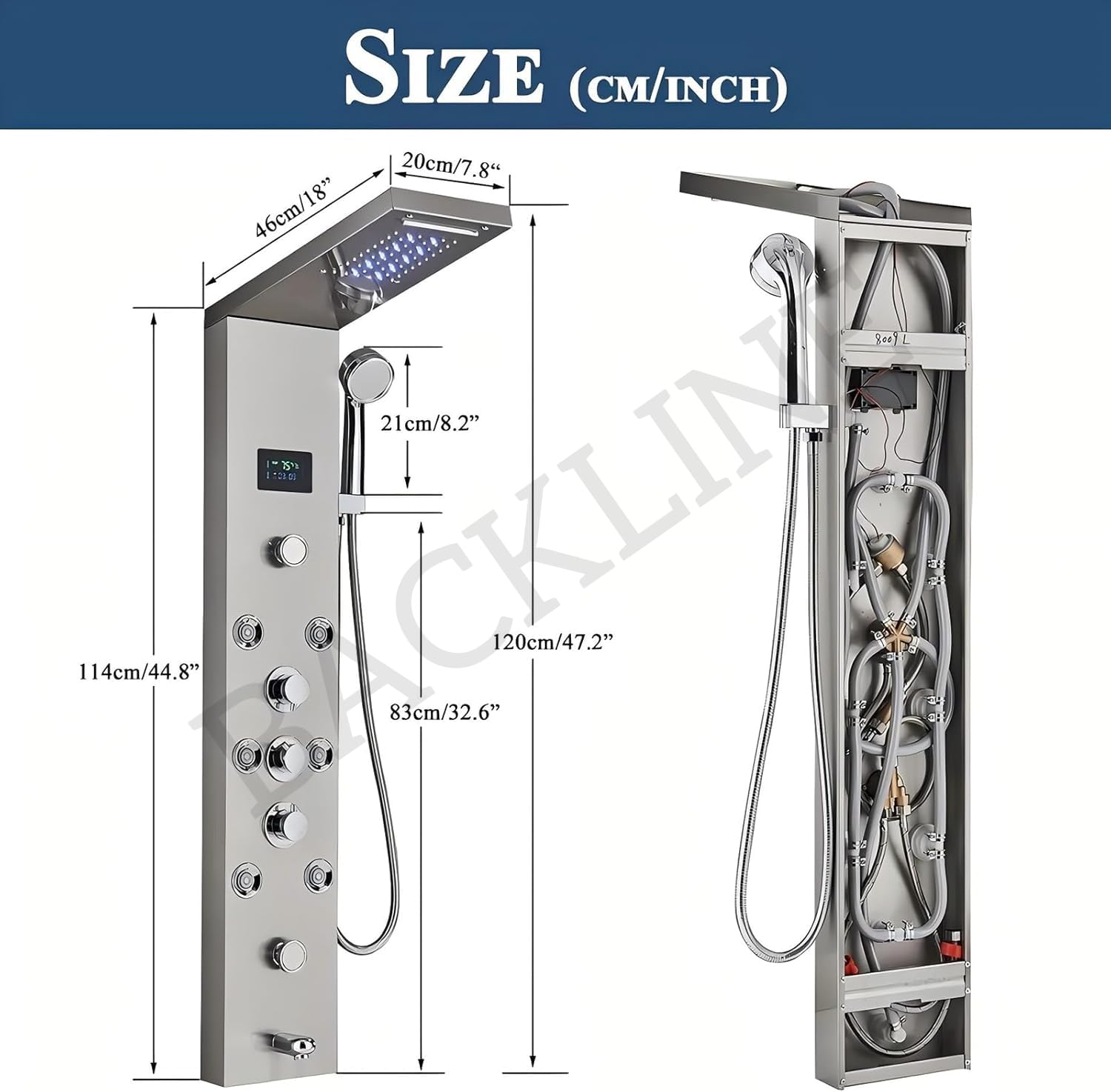 Backline 7-in-1 Multifunction Thermostatic Shower Panels | SS 304 Grade with LED Rainfall, 8 Body Jets Rotatble, Hand Shower, Water Spout, Hot & Cold Mixer | Shower Panel For Bathroom (Brushed Matt) - Image 5
