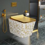 Ceramic Rimless Wall Mount/Wall Hung Western Toilet/Commode/Water Closet/Glossy Finish 56 X 36 X 36 cm (White) for Bathrooms (Gold White 4)