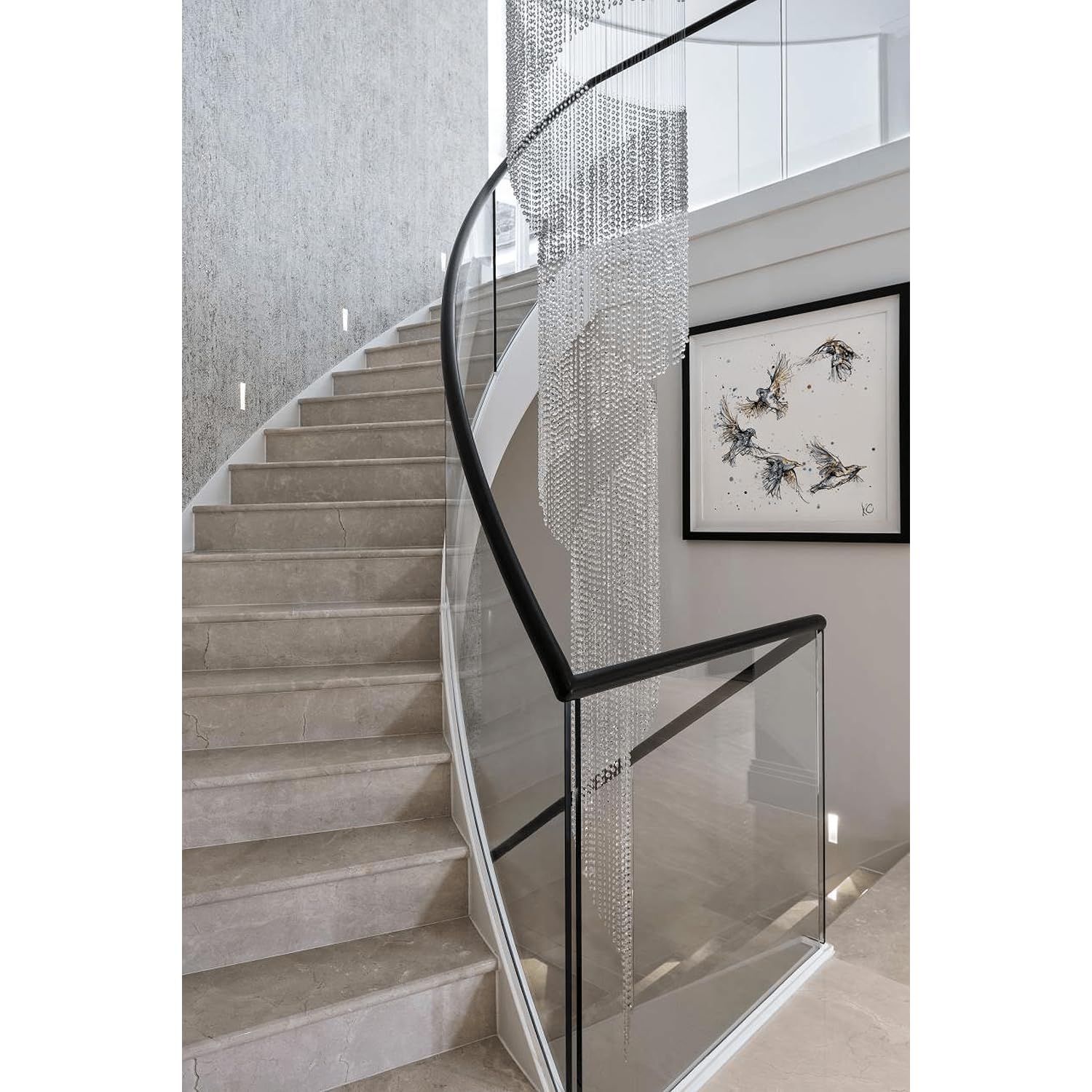 Harold Electricals Modern Contemporary Swivel Long Crystal Chandelier for Living Room, Hallway,Staircase, & Entrance (Available for Customization) -Chrome Round Base Plate (4Ft Dia x 12Ft Height) - Image 5